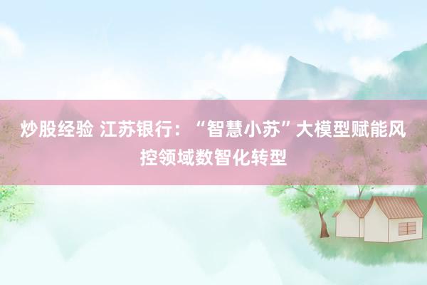 炒股经验 江苏银行：“智慧小苏”大模型赋能风控领域数智化转型