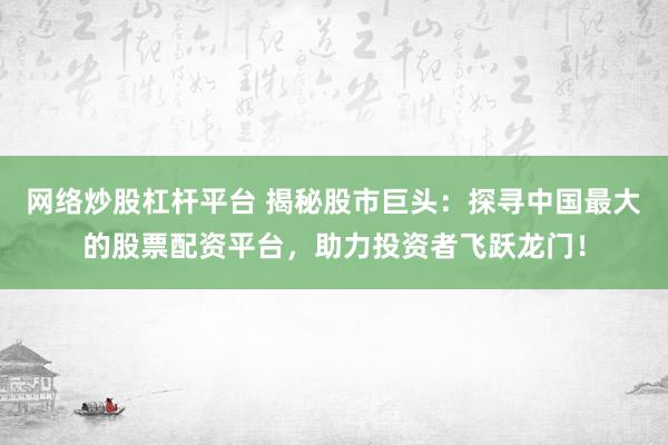 网络炒股杠杆平台 揭秘股市巨头：探寻中国最大的股票配资平台，助力投资者飞跃龙门！