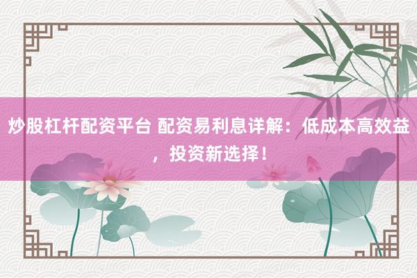 炒股杠杆配资平台 配资易利息详解:低成本高效益,投资新选择!
