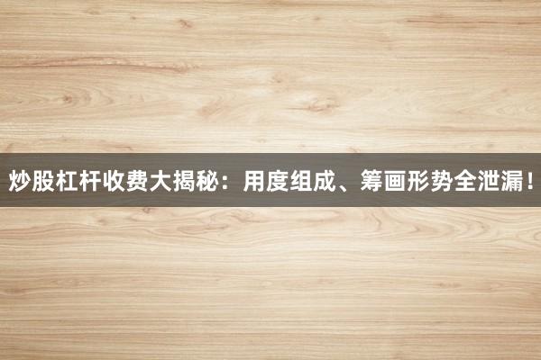 炒股杠杆收费大揭秘：用度组成、筹画形势全泄漏！