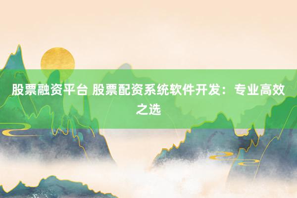 股票融资平台 股票配资系统软件开发:专业高效之选